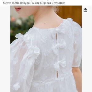 Girls Princess Party Dress Flower Puff Sleeve  Babydoll A-line Organza Dress Bow